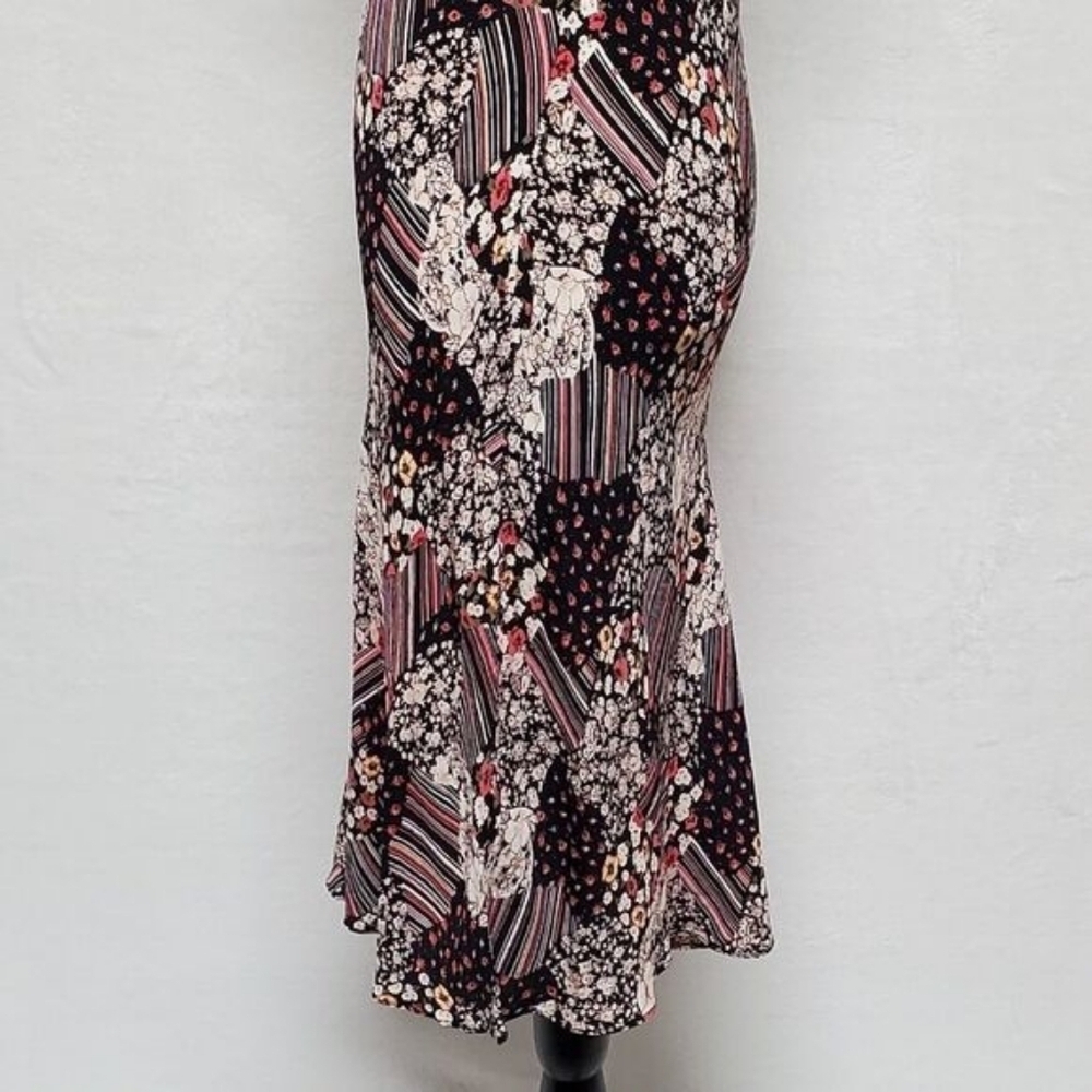 90s Vintage Her Style Floral Striped Faux Patchwork Butterfly Sleeve Midi Dress - Picture 10 of 16